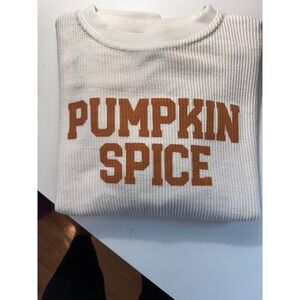 MV‎ Sport Womens Size S Cream Ribbed Pumpkin Spice Graphic Sweatshirt Pullover